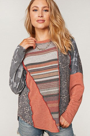 Colorblock Rust and Grey Pullover