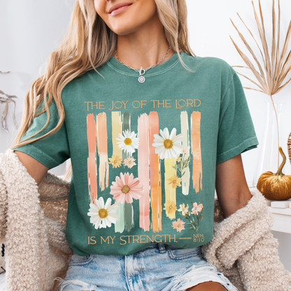 The Joy of the Lord is my Strength Floral Comfort Colors Tee