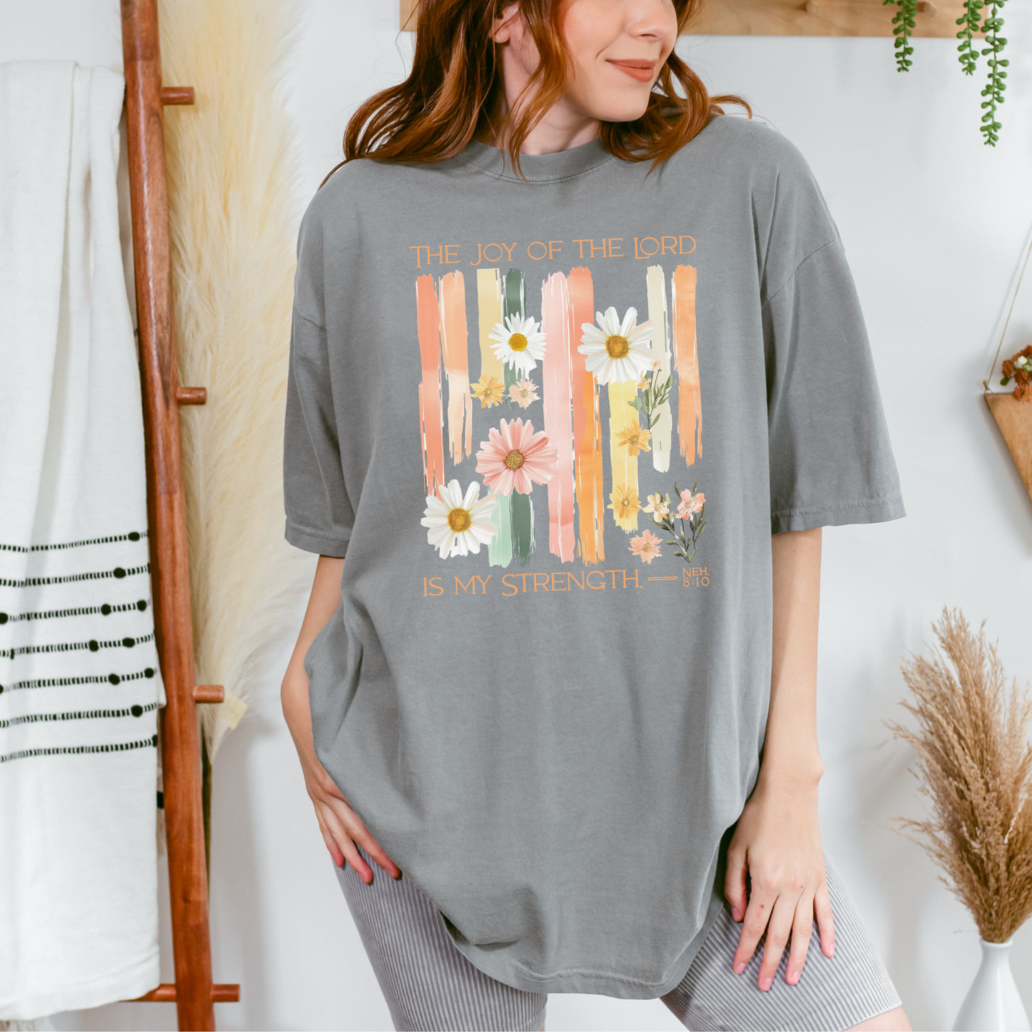 The Joy of the Lord is my Strength Floral Comfort Colors Tee