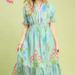Seafoam Green Floral Print Midi Dress