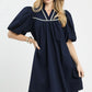 Navy Puff Sleeve Dress