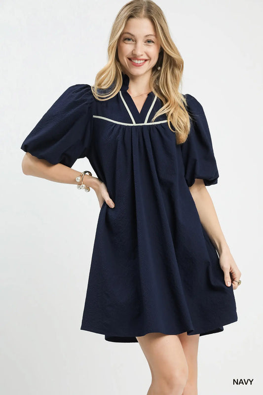 Navy Puff Sleeve Dress