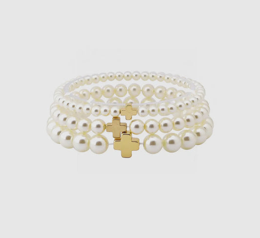 Cross Pearl Bracelet Set