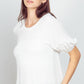NT11467-Half Puff Sleeve Crinkle Knit Top