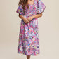 Vintage Flower Print Puff-Sleeve Midi Dress
