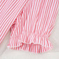 Pink Stripe Notched Neck Frilled Short Puff Sleeve Blouse