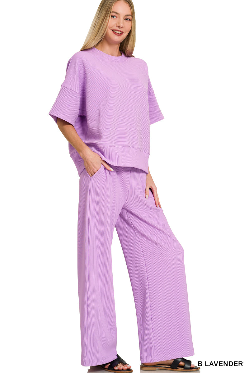 Ribbed Round Neck Pants Set