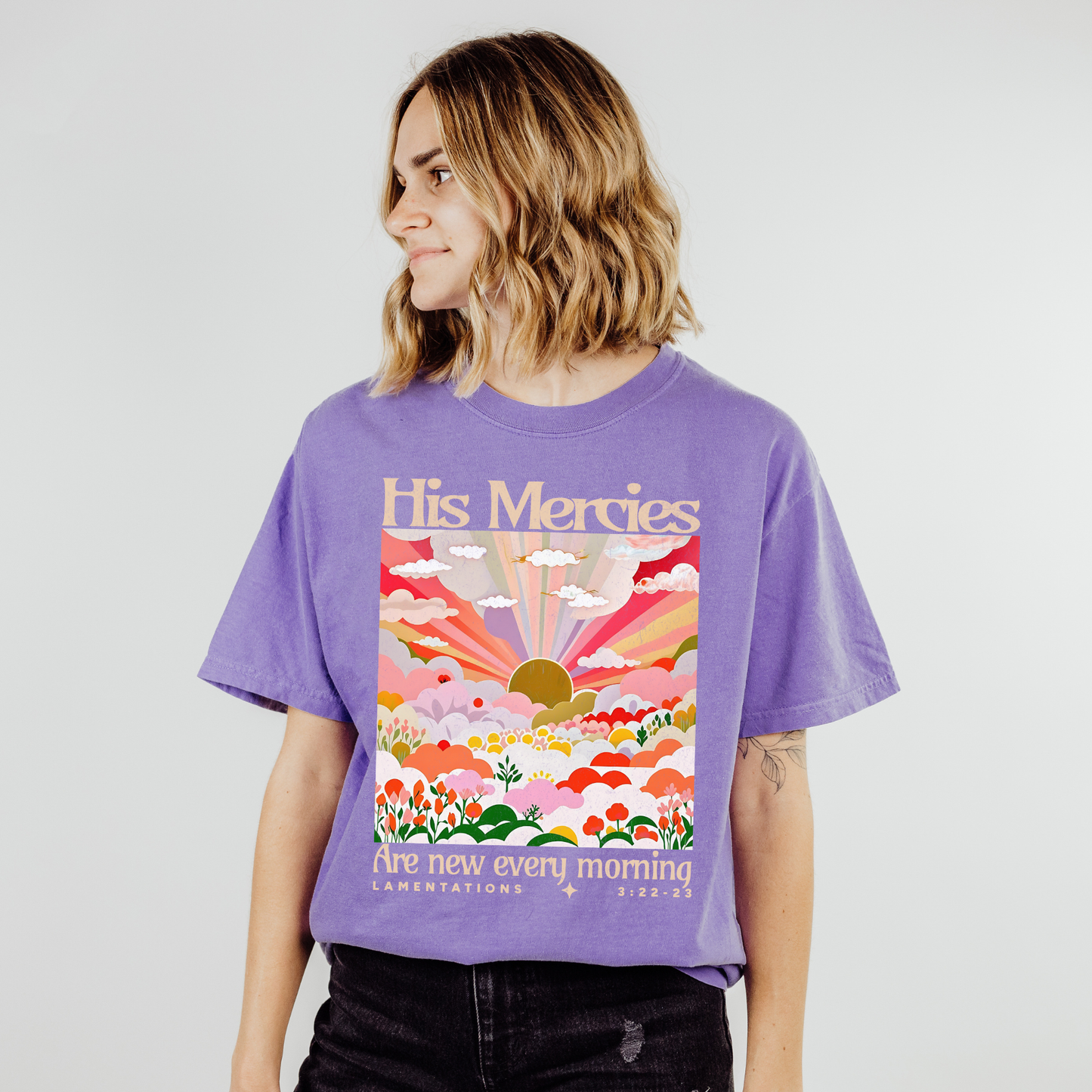 His Mercies Are New Floral Comfort Colors Christian T Shirt