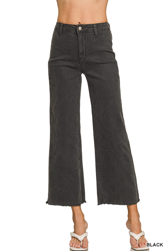 Acid Washed Frayed Straight Jeans
