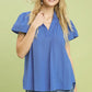 Blue Textured Puff Sleeve Top