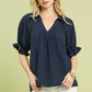 Solid Collared V-Neck Top