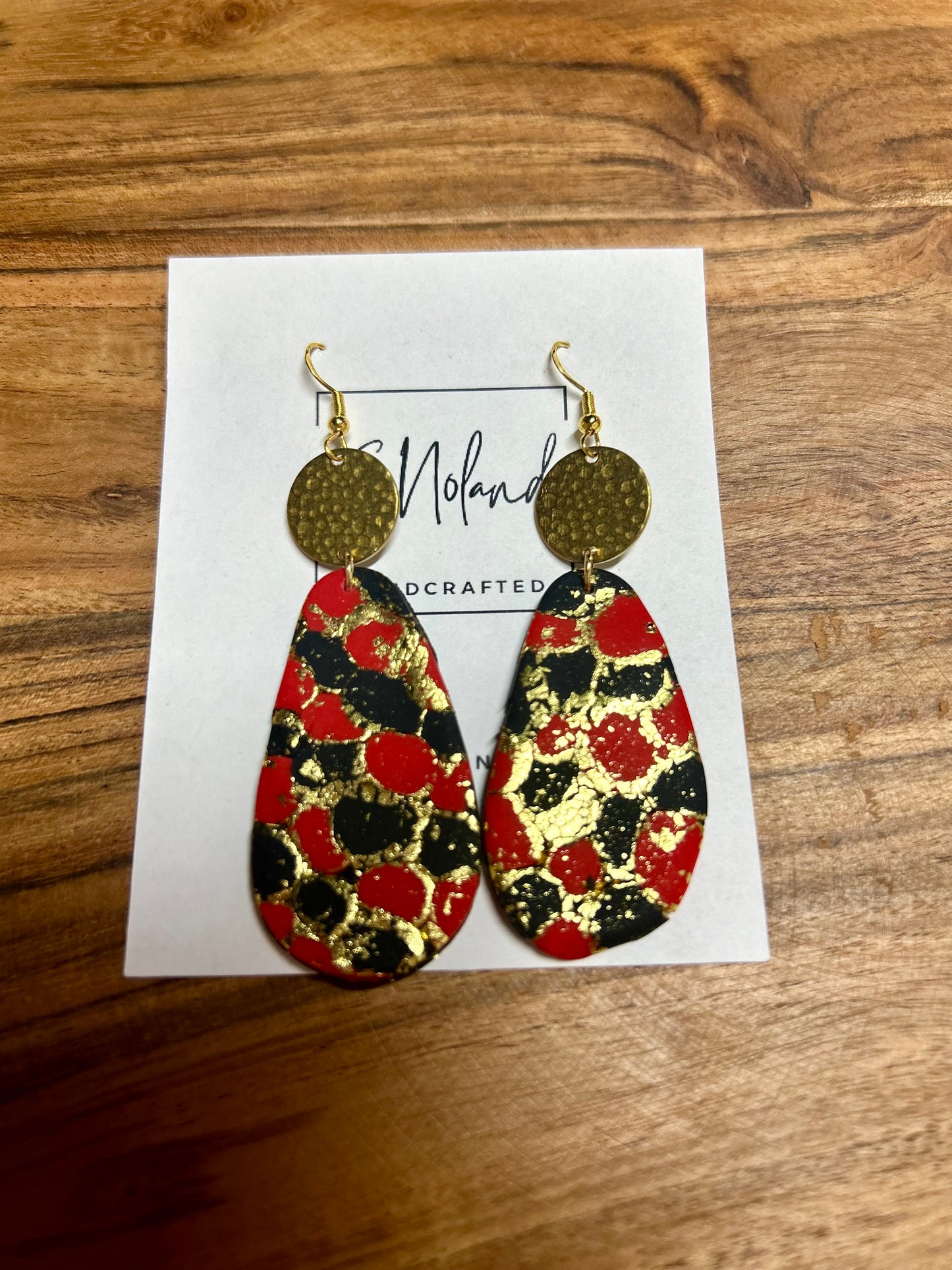 Red/Black Earrings with Gold Flakes