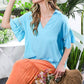 Collared V-Shape Trim Detail Ruffled Blouse VT81459-