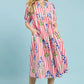 Mixed Stripe Floral Midi Dress