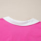 Contrast Trim Collared Split Neck Short Sleeve Plus Size Top