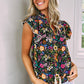 Women's Lace Trim Flutter Sleeve Tropical Floral Blouse
