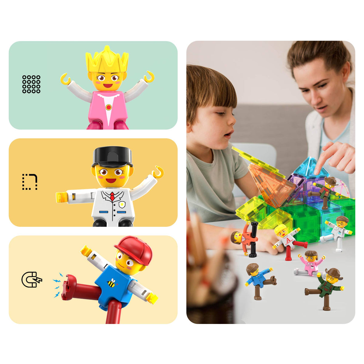 PicassoTiles 16pc Magnetic Tile Characters