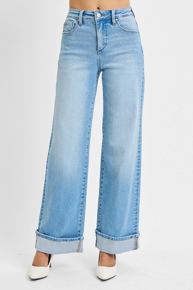 High Rise Long Wide Cuff Jeans
