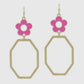 Hot pink flower octagon earrings