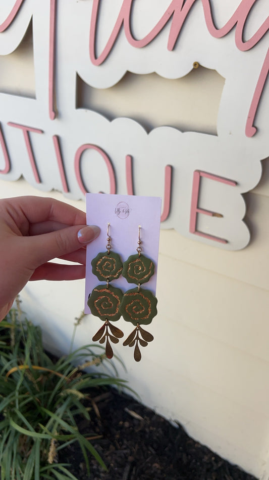 Olive Green Leaf Earrings