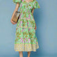 Green Floral Puff Sleeve Dress