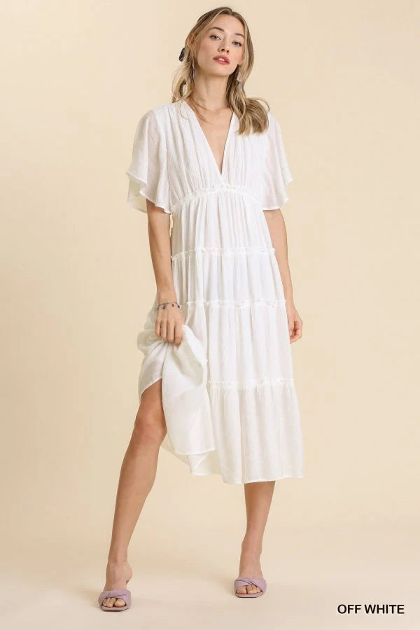 White Ruffle Tiered Dress