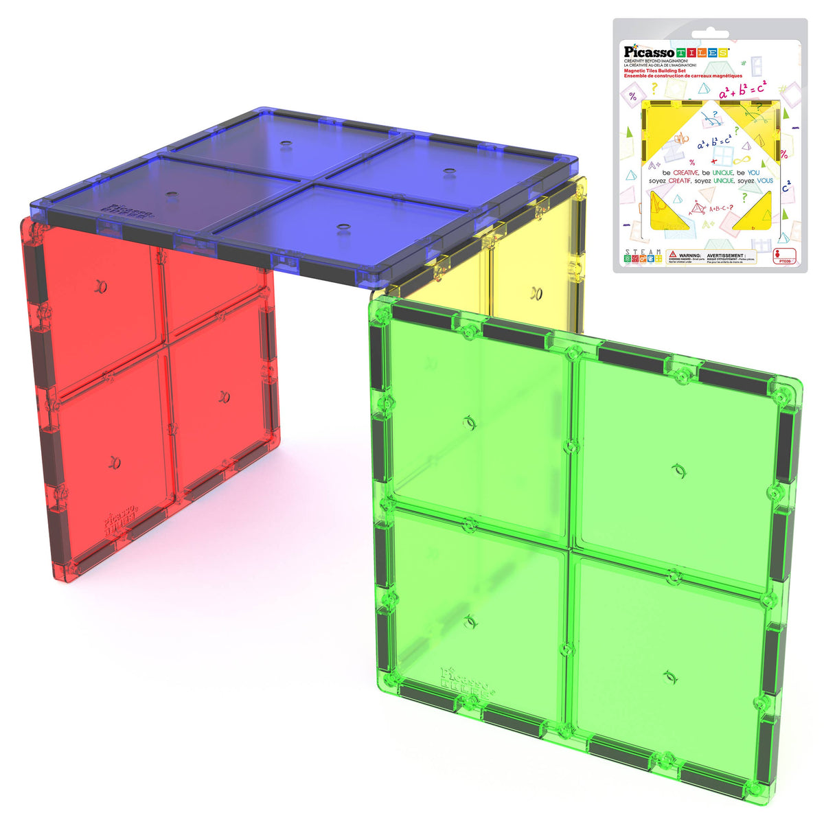 PicassoTiles 4pc Large Square Magnet Tiles Expansion Pack