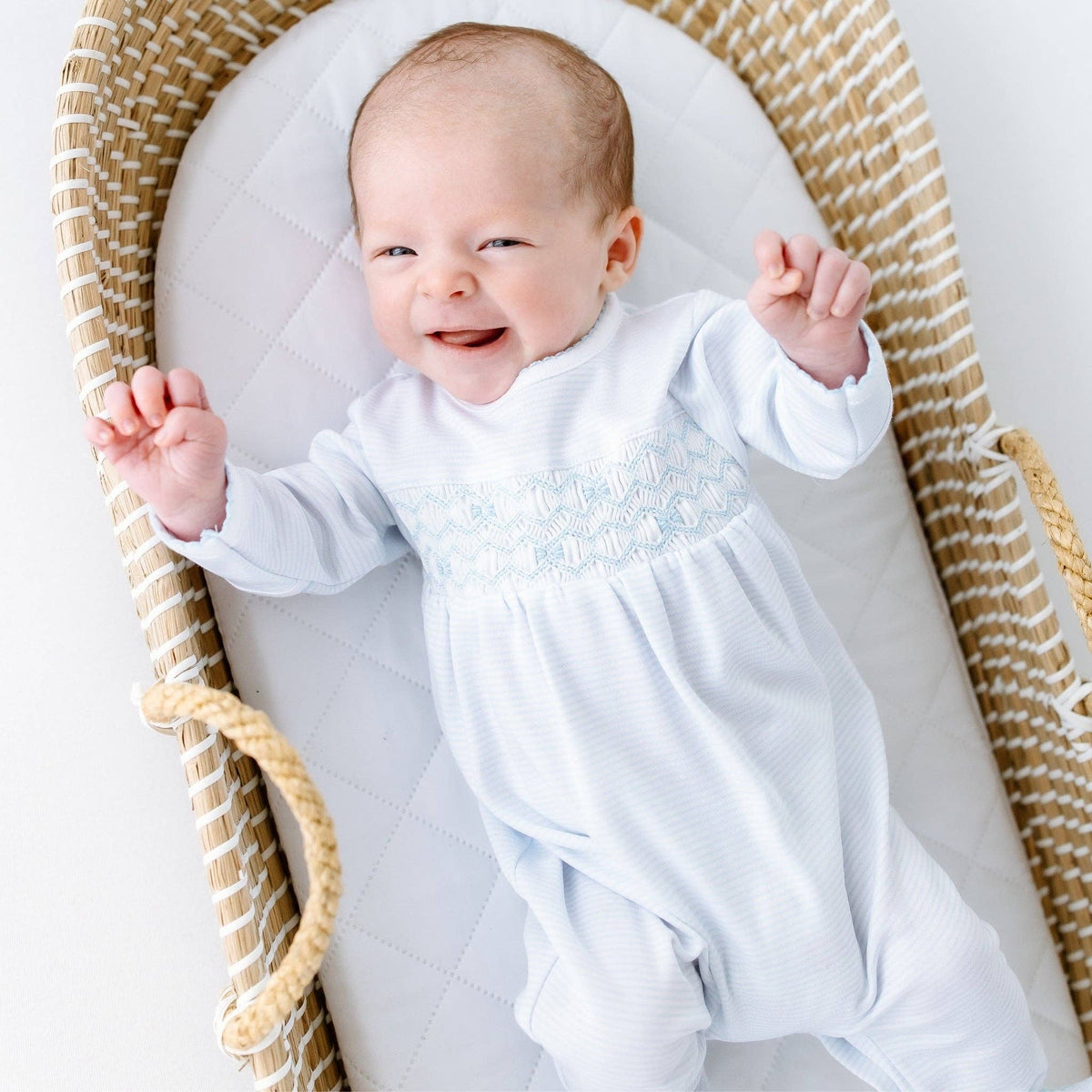 Jacob Smocked Footie - Light Blue