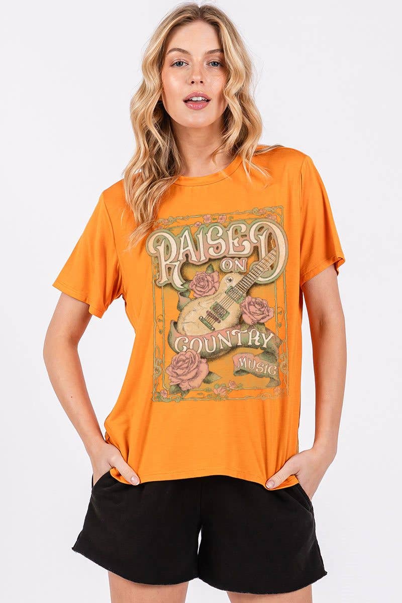 Raised On Country Music Graphic Rayon Top