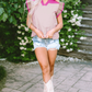 Mist Blue Colorblock Ruffled Sleeve Frill V Neck Blouse