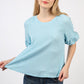 NT11467-Half Puff Sleeve Crinkle Knit Top