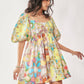 PLUS FLORAL PUFF SHORT SLEEVE BABYDOLL MINI DRESS