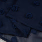 Navy Blue Dotty Textured Notched Neck Plus Ruffled Dress