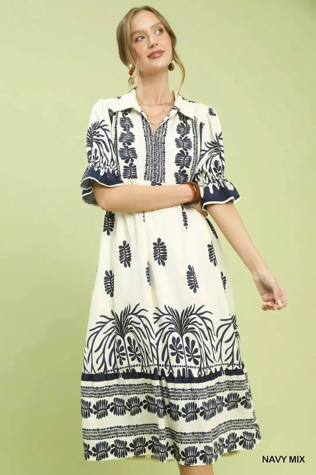 Navy & Cream Midi Dress