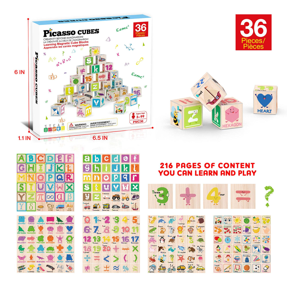 PicassoTiles 36pc 1" Magnetic Cubes Set