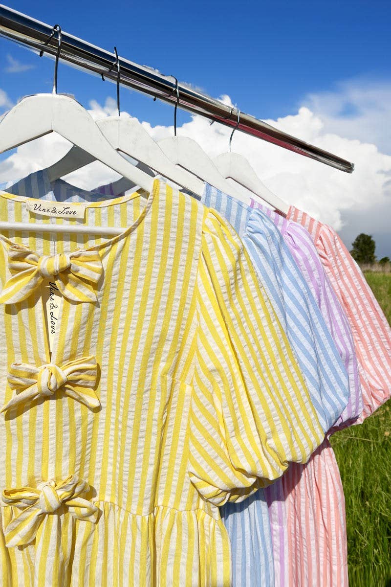 Bow Tie Front Striped Baby Doll Mini Dress VD82683