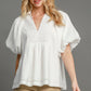 Smocked V-Neck Puff Sleeve Top