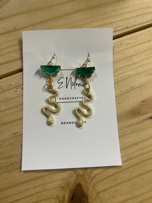 Green and Gold Snake Earrings