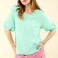 NT11467-Half Puff Sleeve Crinkle Knit Top