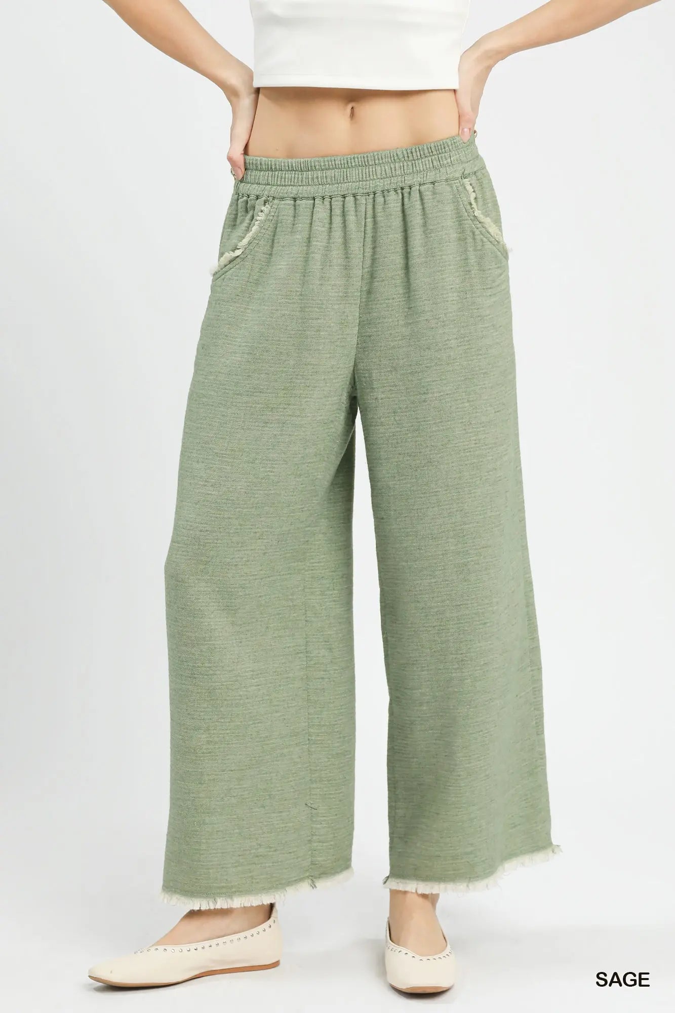 Wide Leg Frayed Pants