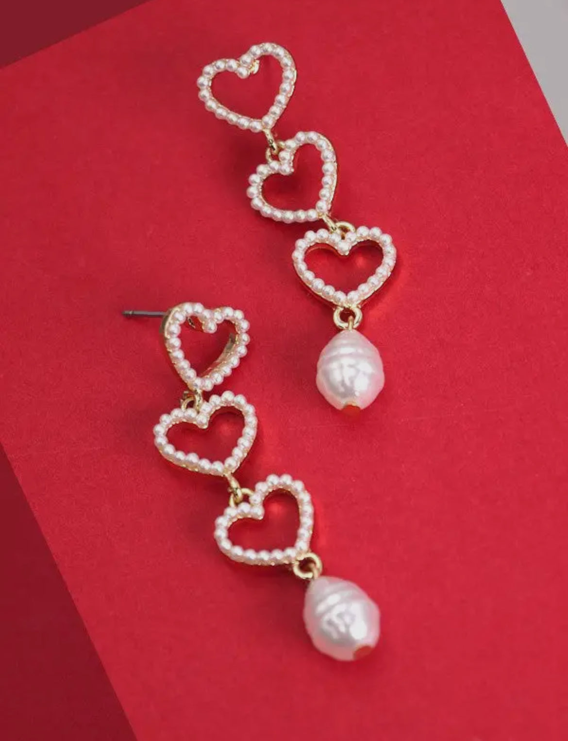 Heart Pearl Dangle Earrings