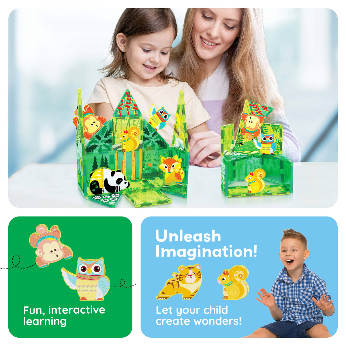 PicassoTiles 26 Piece Forest Animal Magnet Tile Set