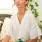 Collared V-Shape Trim Detail Ruffled Blouse VT81459-