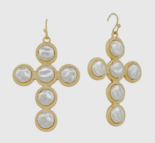 Cross Pearl Earrings
