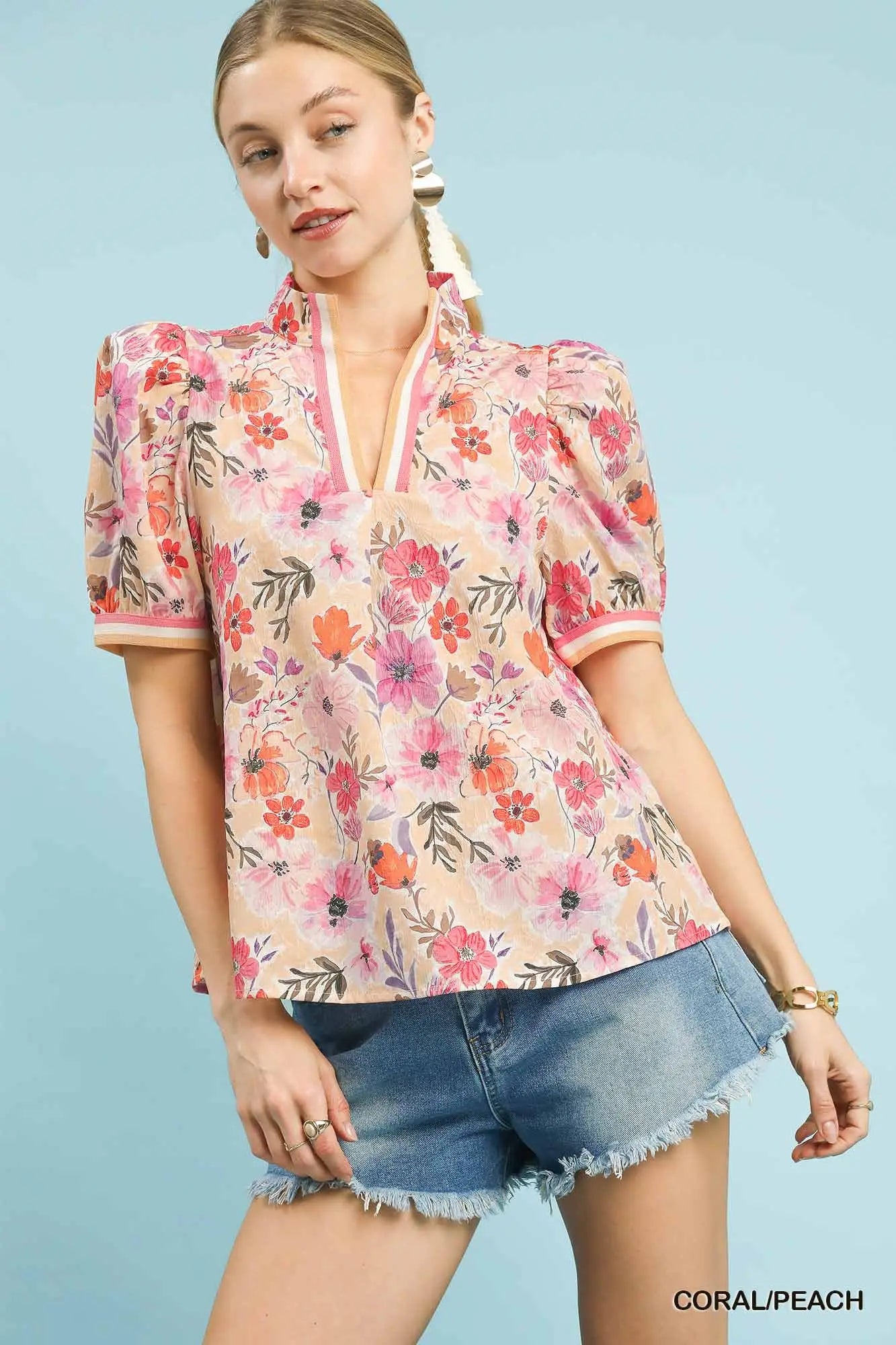 High Collar Split Neck Blouse
