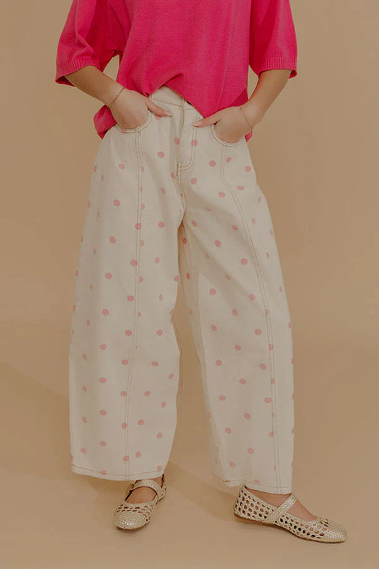 Pink Polka Dot Barrel Jeans