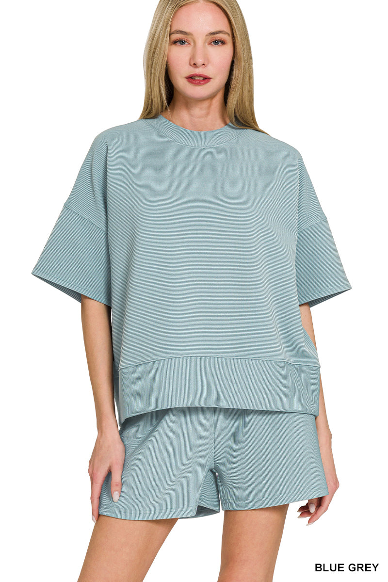 Ribbed Round Neck Shorts Set
