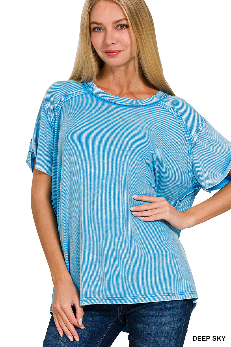Acid Wash Round Neck Top