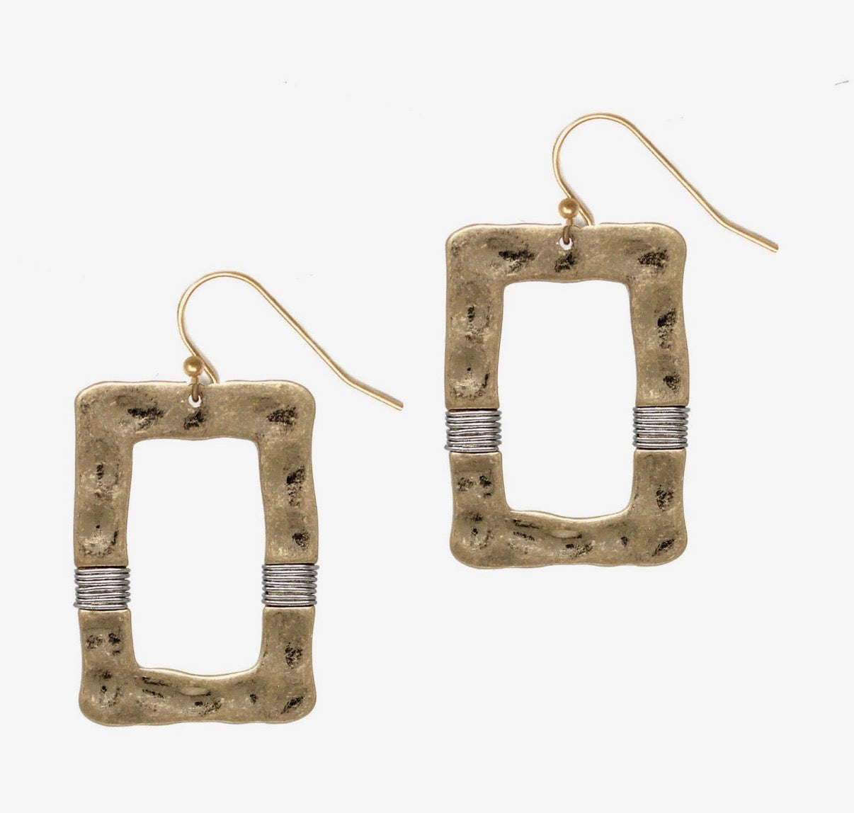 Gold Hammered Rectangle Earrings