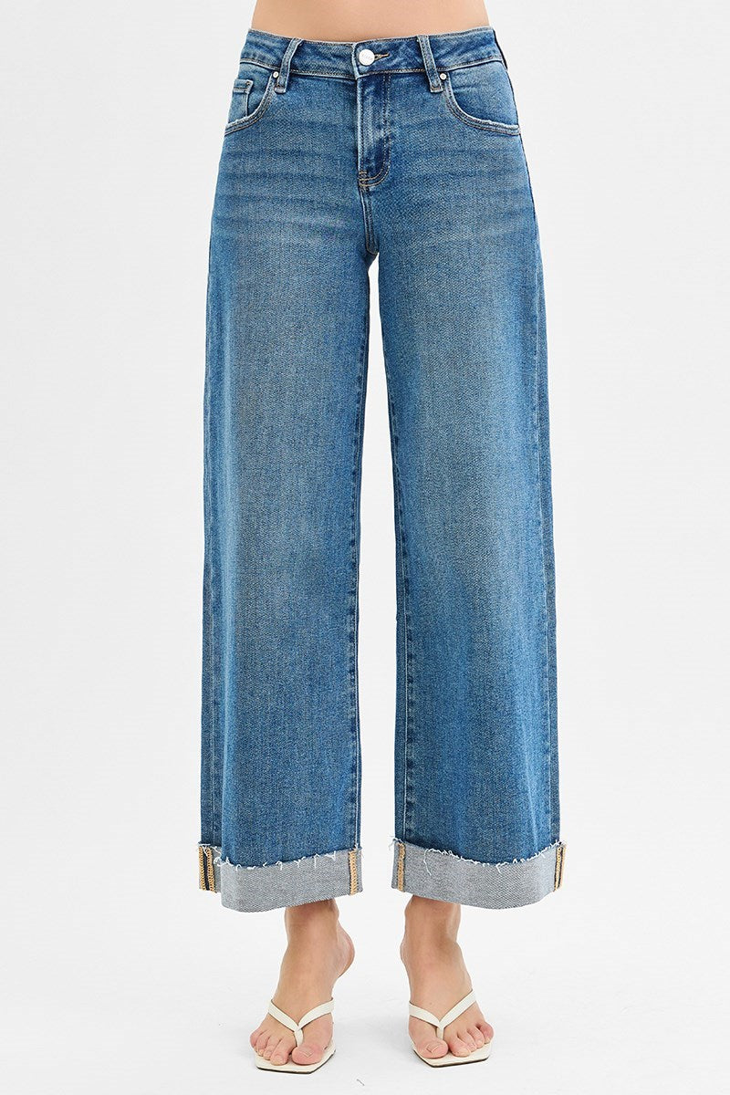 Low Rise Ankle Wide Cuffed Jeans